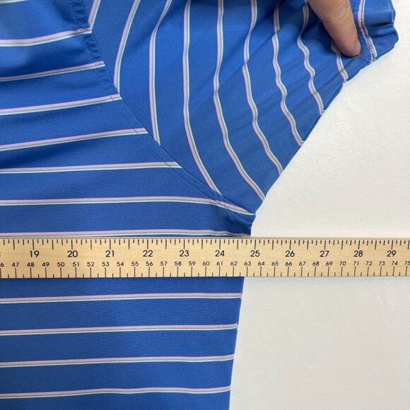 F & G Tech Size Large Mens Blue Pink White Striped Golf Polo Shirt Performance - Picture 8 of 9